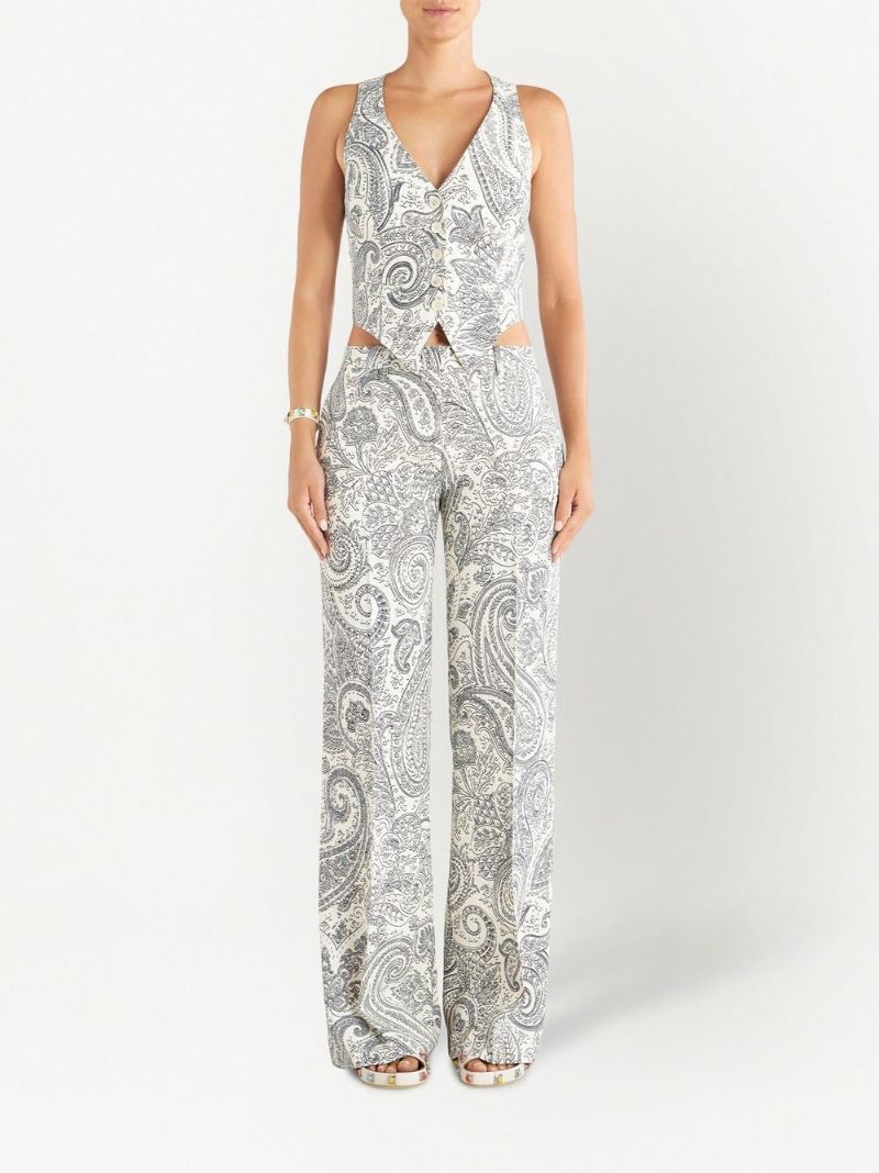 White Paisley Wide-leg Trousers