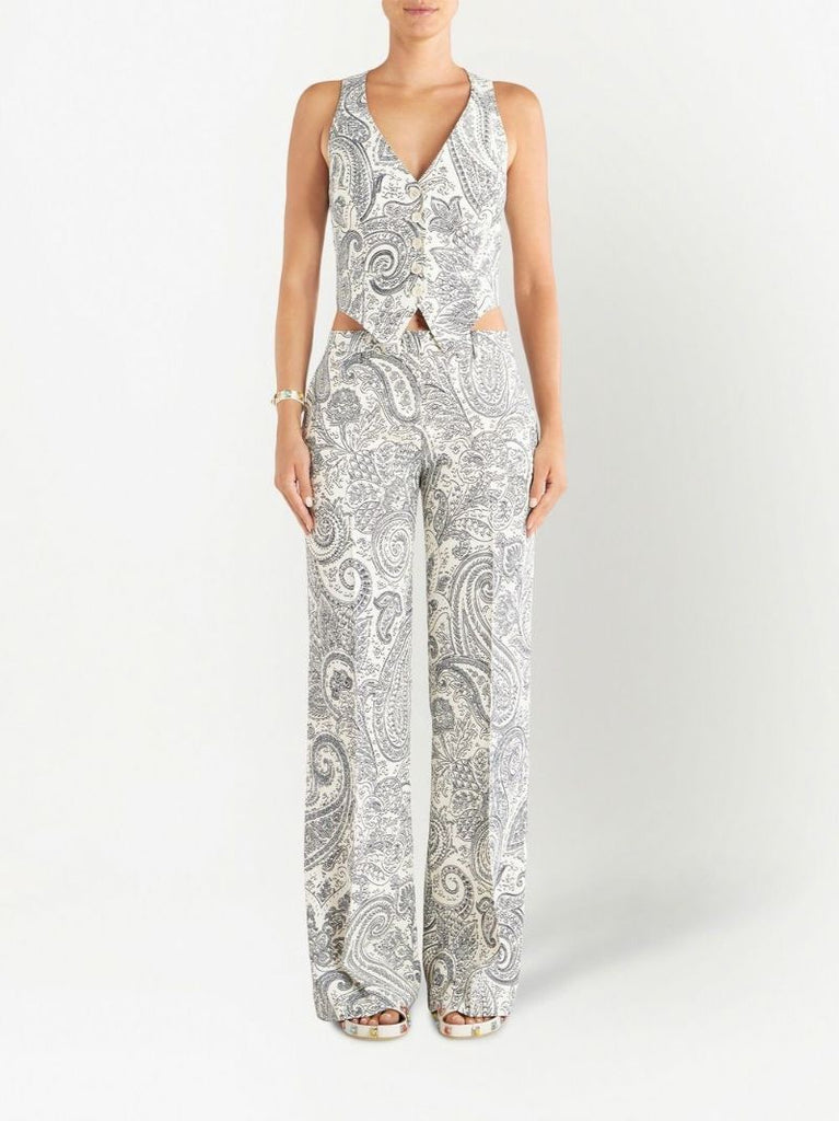 White Paisley Wide-leg Trousers