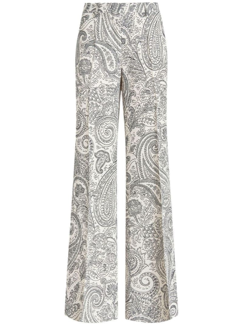 White Paisley Wide-leg Trousers