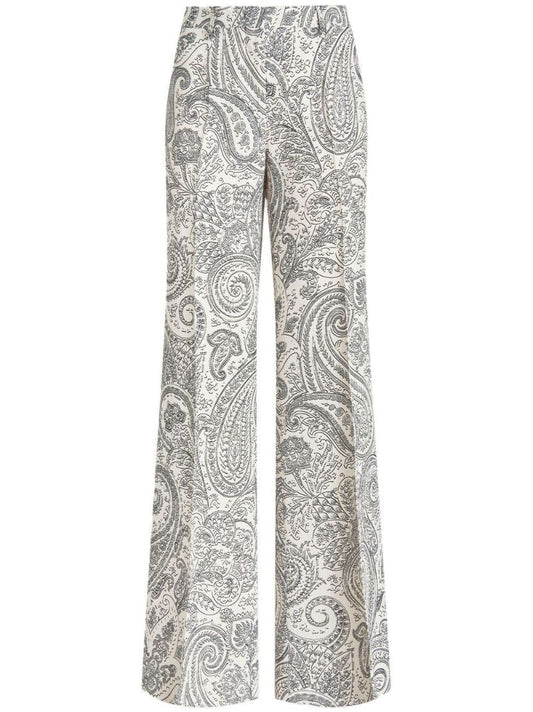 White Paisley Wide-leg Trousers