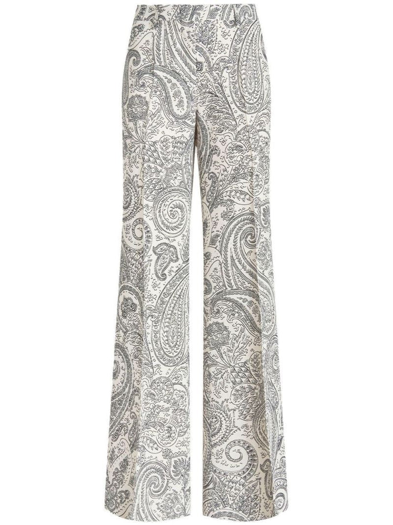 White Paisley Wide-leg Trousers