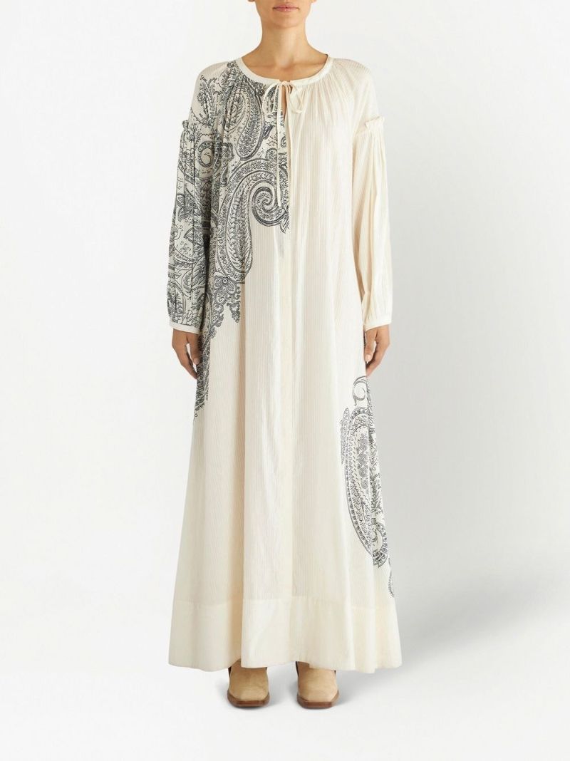 White Paisley Print Dress