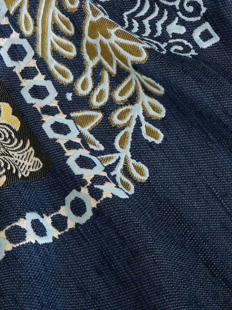 Blue Geometric Print Denim Cape