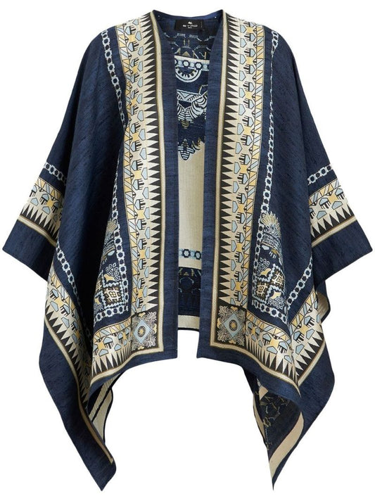 Blue Geometric Print Denim Cape