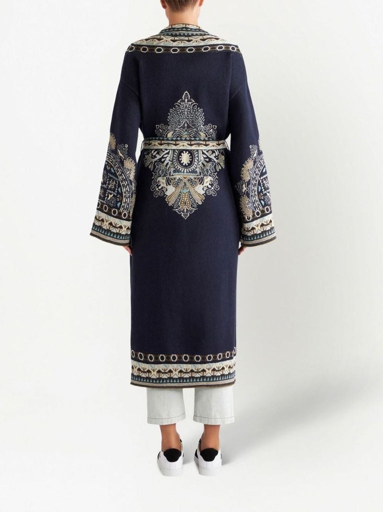 Blue Jacquard Cardigan Coat