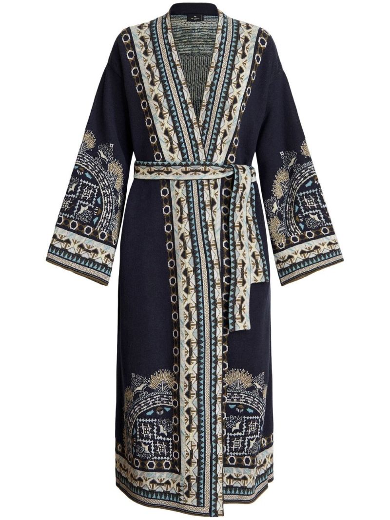 Blue Jacquard Cardigan Coat