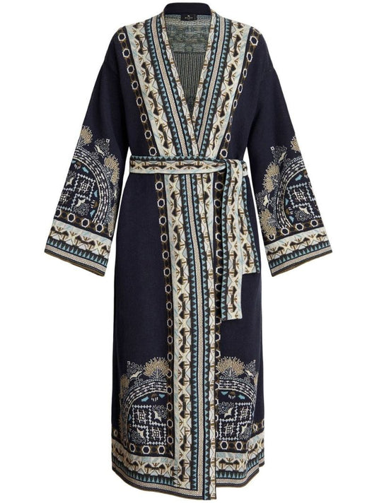 Blue Jacquard Cardigan Coat