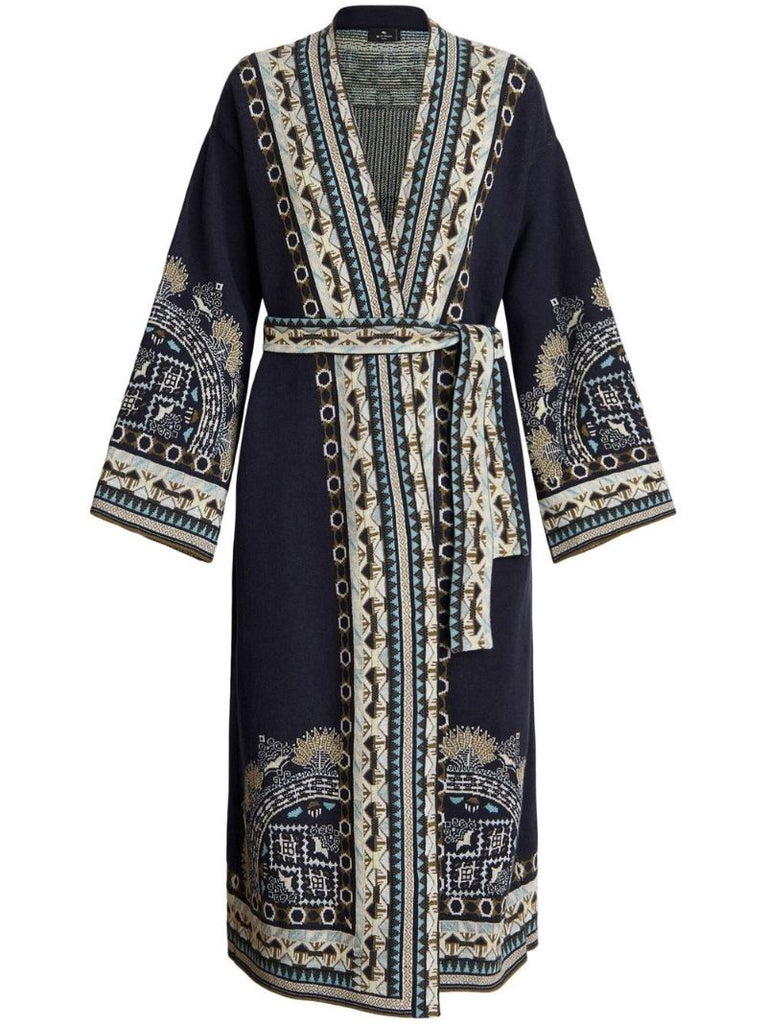 Blue Jacquard Cardigan Coat