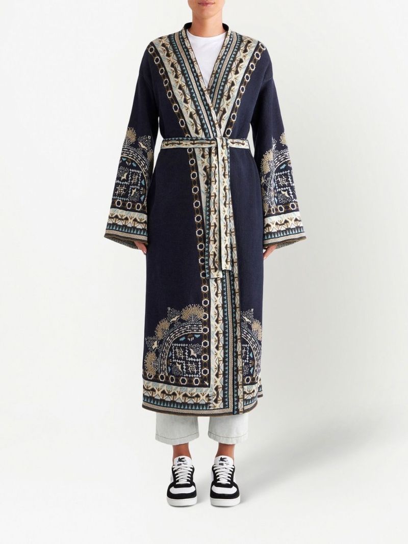 Blue Jacquard Cardigan Coat