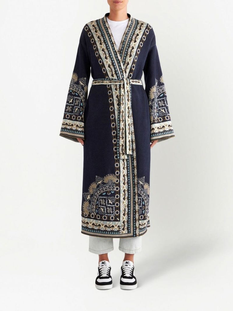 Blue Jacquard Cardigan Coat