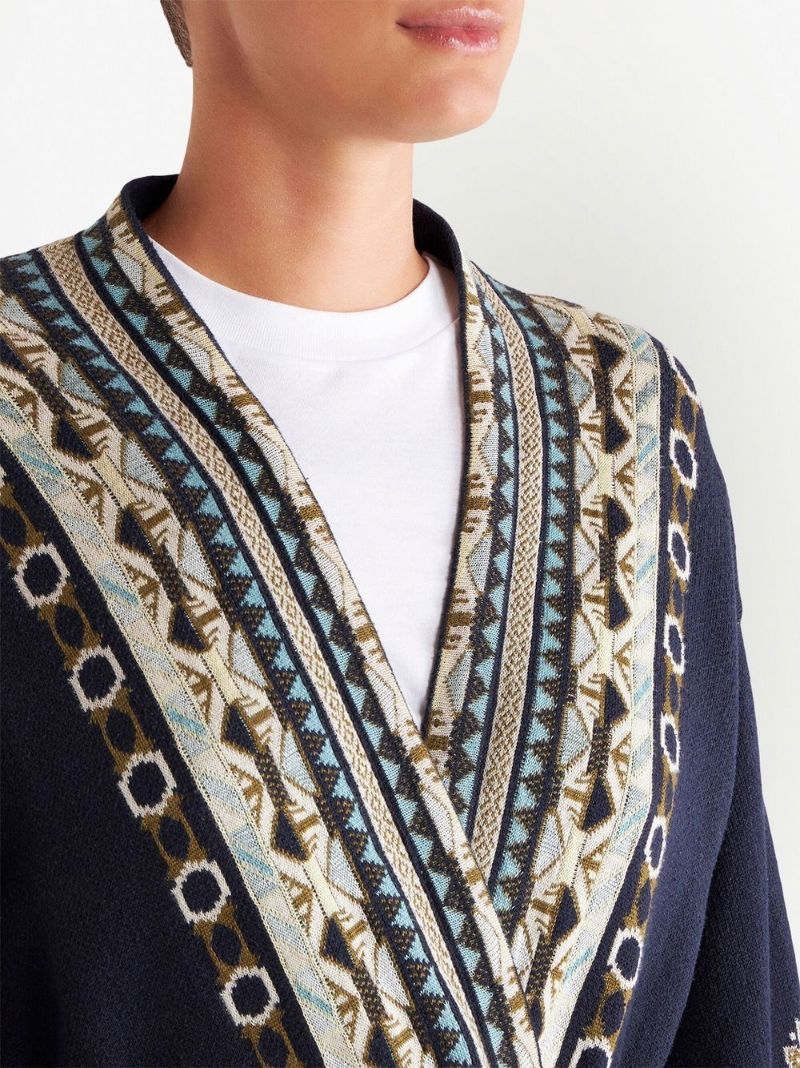 Blue Jacquard Cardigan Coat