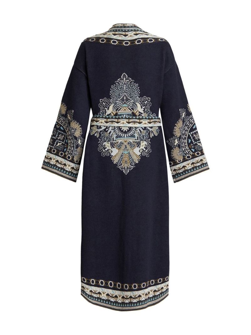 Blue Jacquard Cardigan Coat