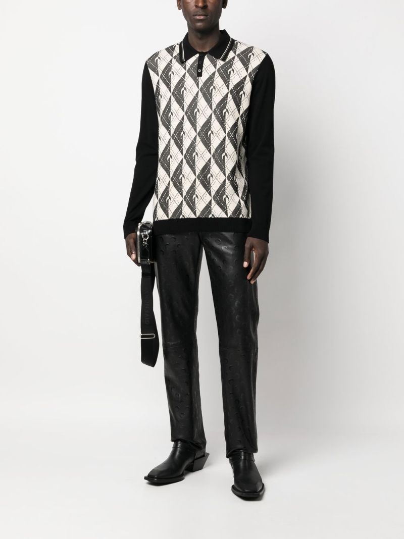 Black Royal Moon Carreaux Knit Polo Shirt