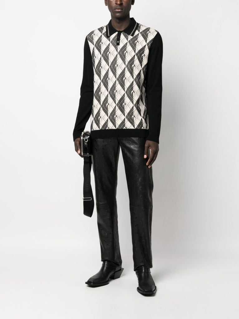 Black Royal Moon Carreaux Knit Polo Shirt