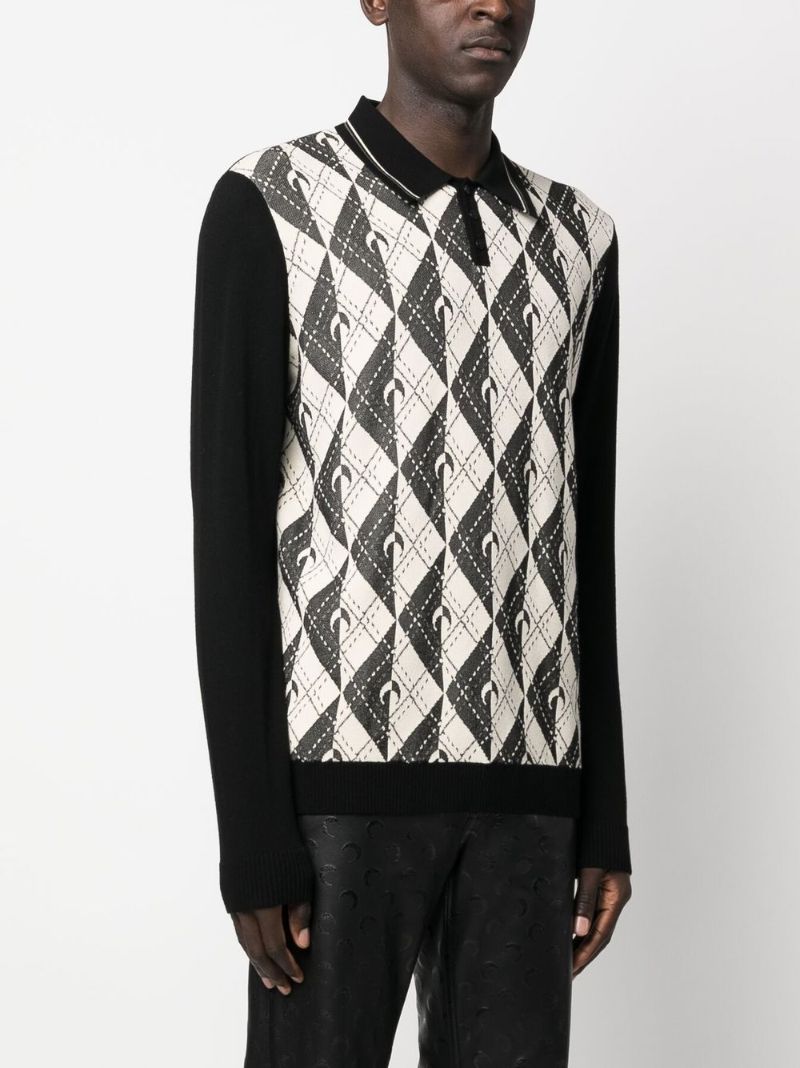 Black Royal Moon Carreaux Knit Polo Shirt