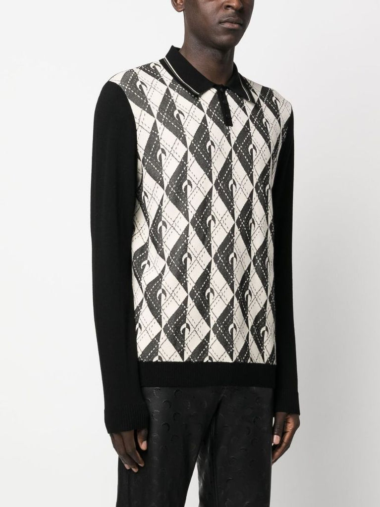 Black Royal Moon Carreaux Knit Polo Shirt