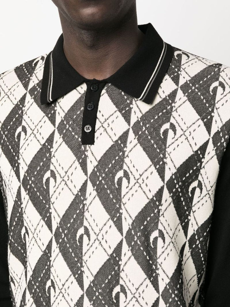 Black Royal Moon Carreaux Knit Polo Shirt