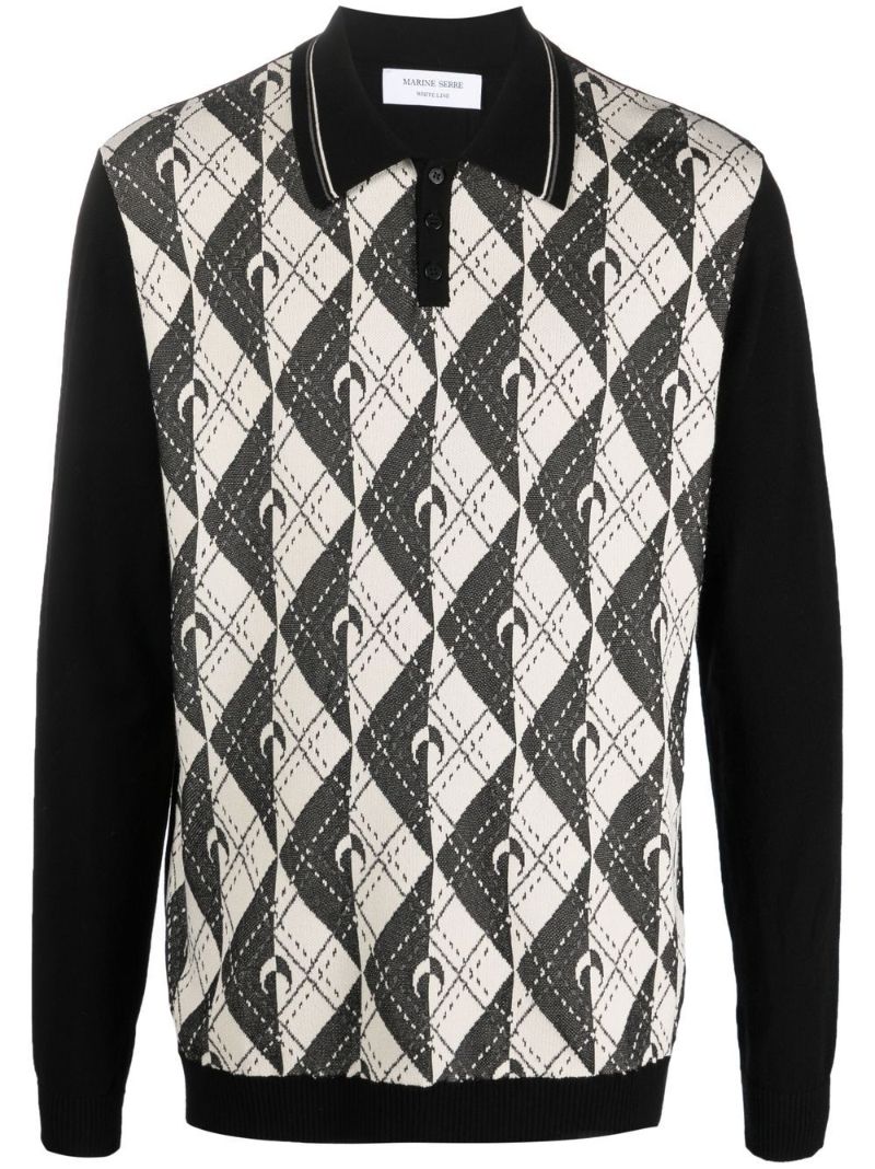 Black Royal Moon Carreaux Knit Polo Shirt