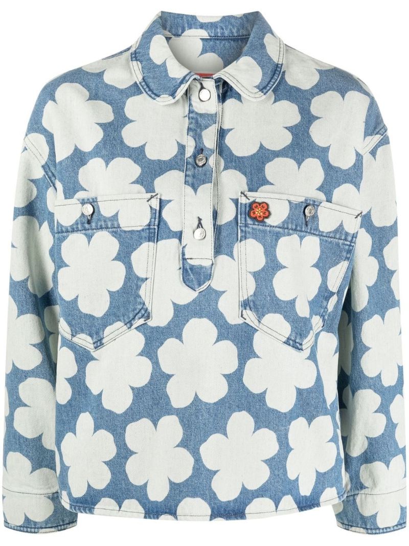 Blue Hana Floral Print Denim Shirt