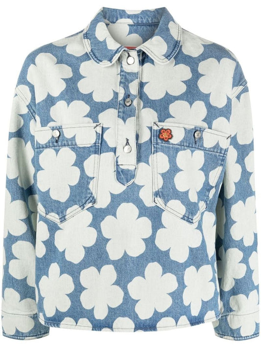 Blue Hana Floral Print Denim Shirt