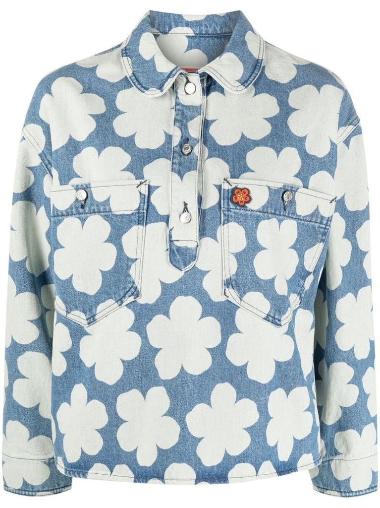 Blue Hana Floral Print Denim Shirt