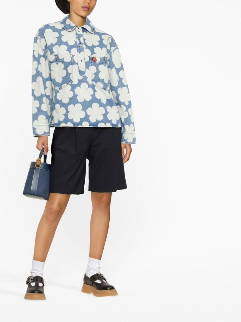 Blue Hana Floral Print Denim Shirt
