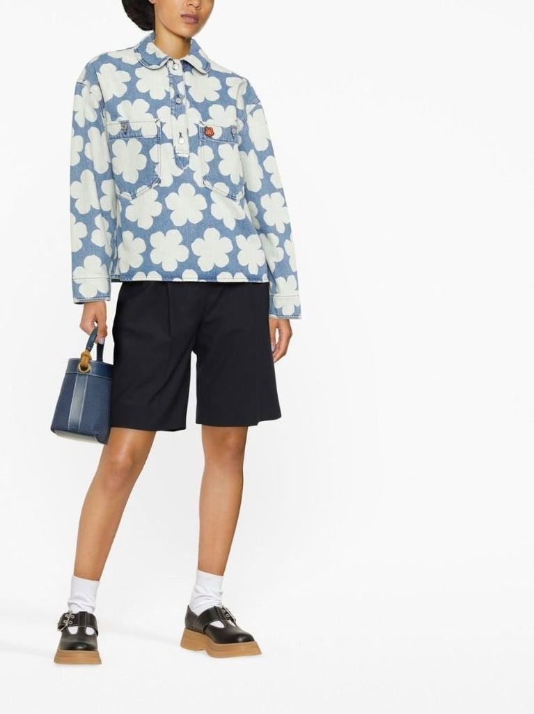 Blue Hana Floral Print Denim Shirt