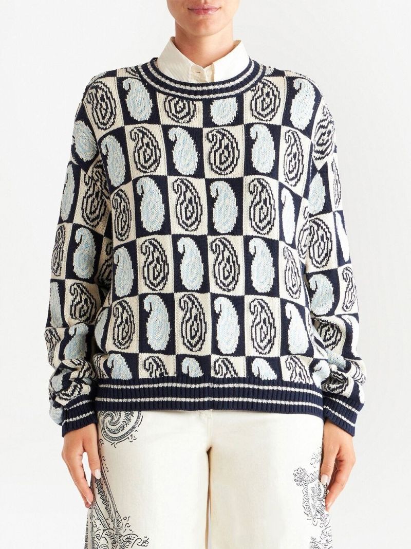Blue Paisley-jacquard Sweater
