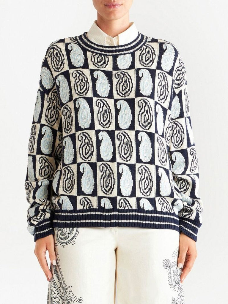 Blue Paisley-jacquard Sweater