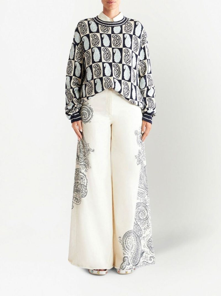 Blue Paisley-jacquard Sweater