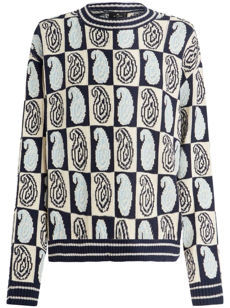 Blue Paisley-jacquard Sweater