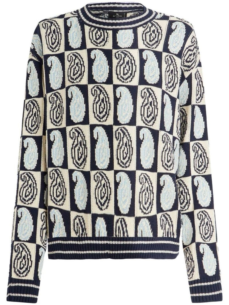 Blue Paisley-jacquard Sweater