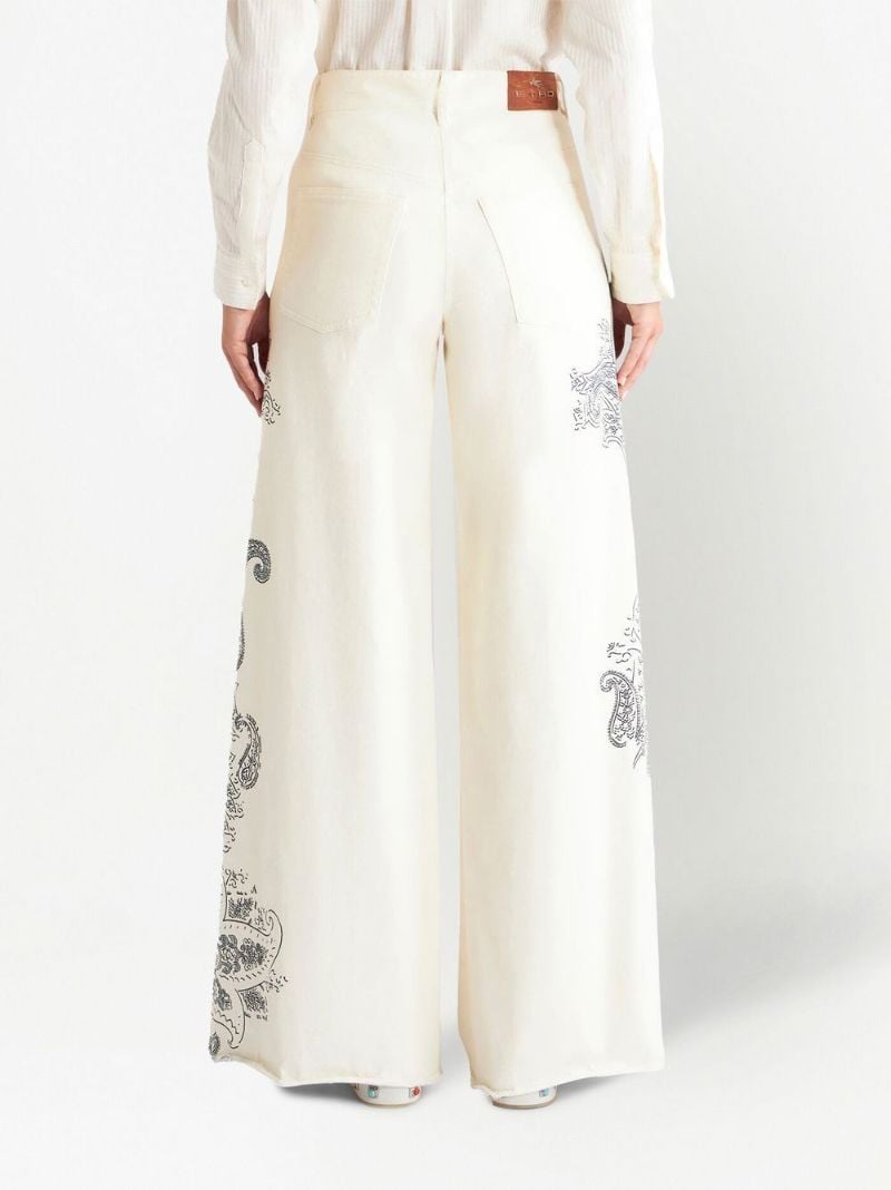 White Paisley Print Wide-leg Jeans