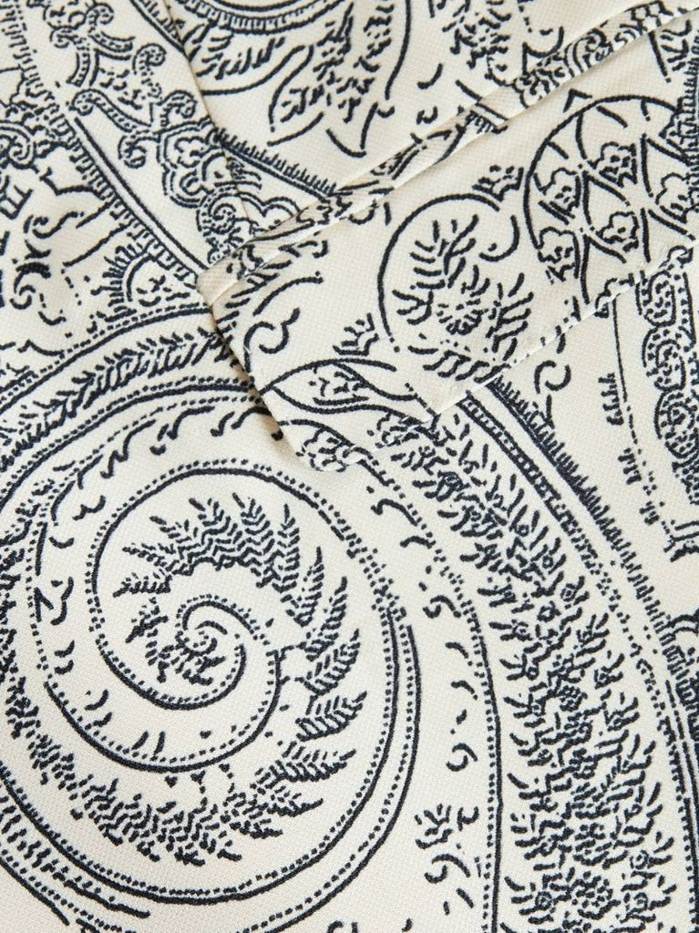White Paisley Print Single-breasted Blazer