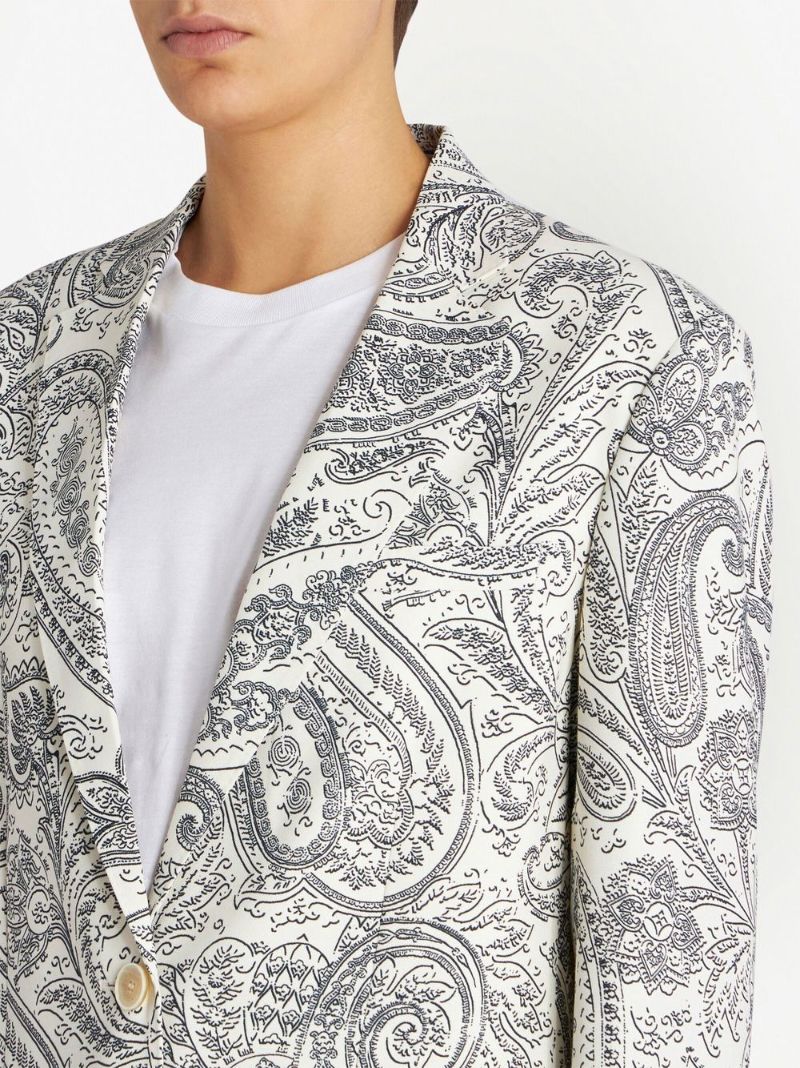 White Paisley Print Single-breasted Blazer