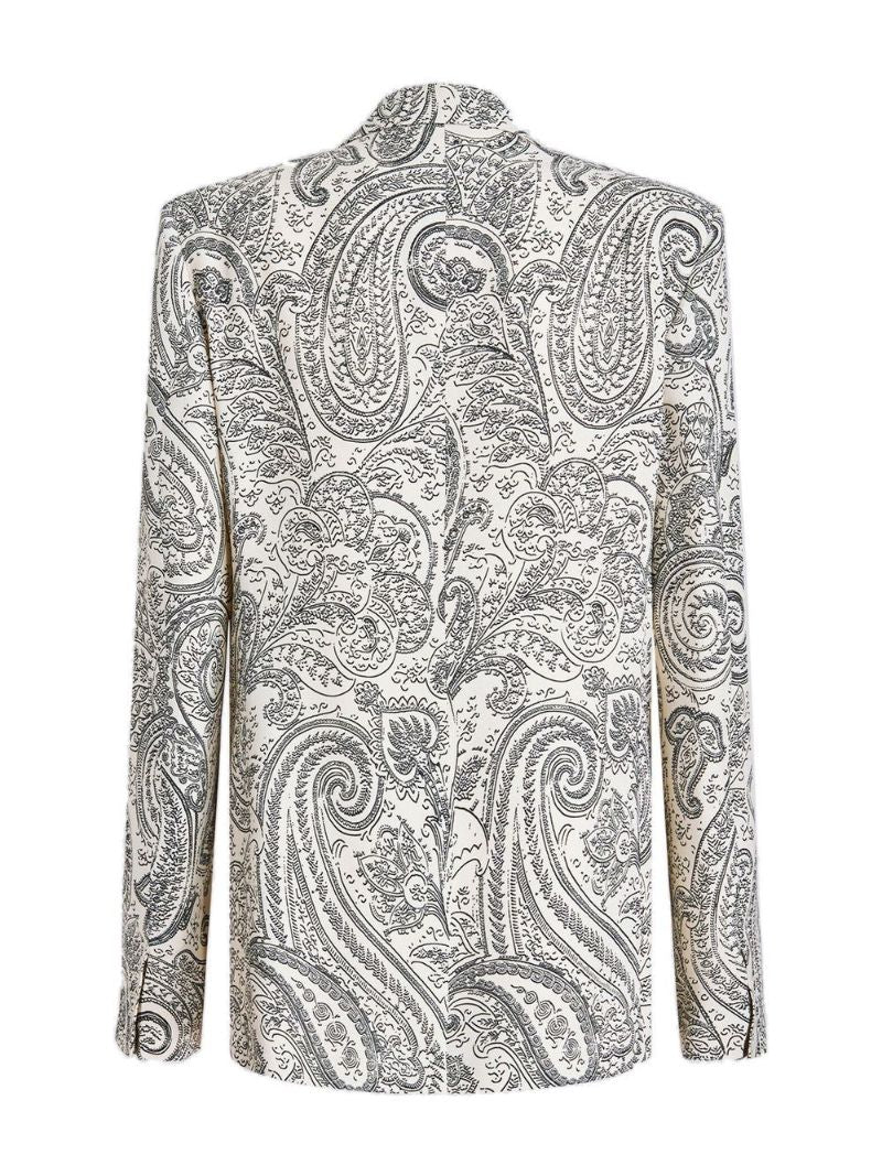 White Paisley Print Single-breasted Blazer