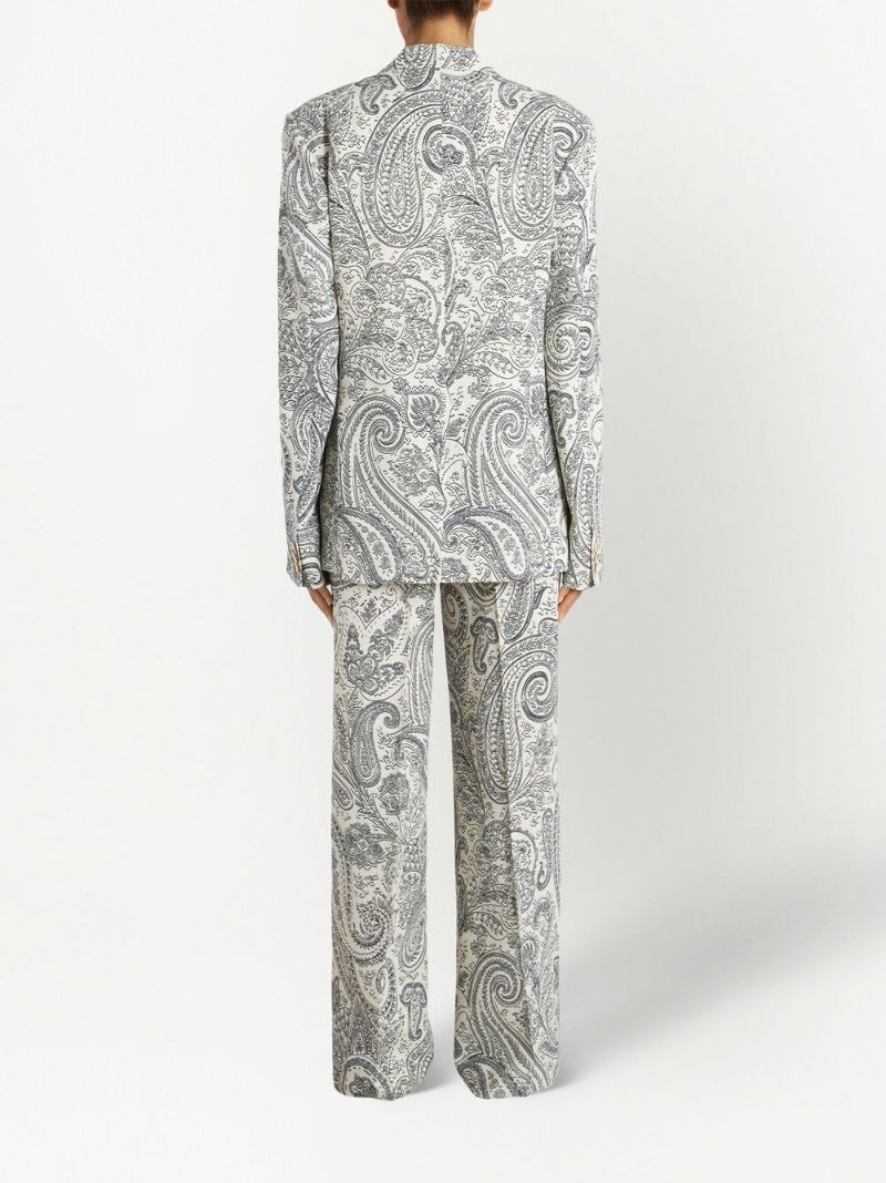 White Paisley Print Single-breasted Blazer