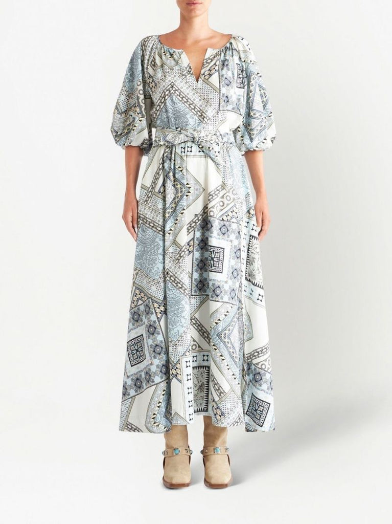 Blue Geometric Patchwork Print Top
