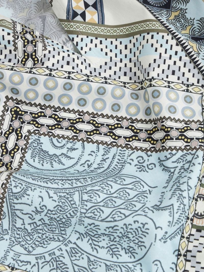 Blue Geometric Patchwork Print Top