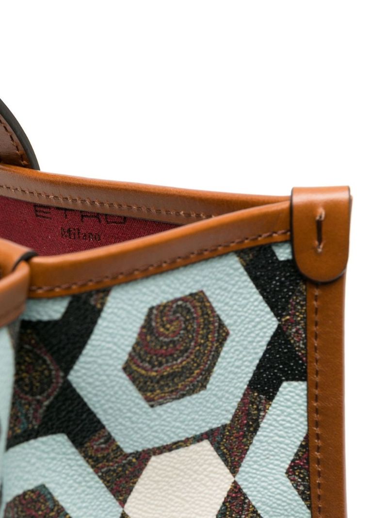 Blue Geometric Print Leather Tote Bag