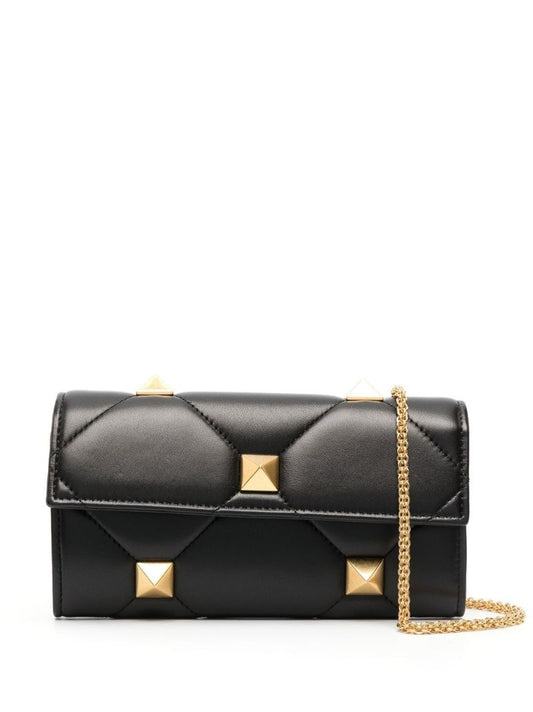 Black Roman Stud Leather Shoulder Bag