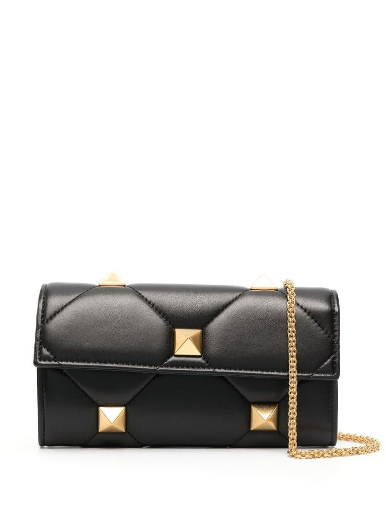 Black Roman Stud Leather Shoulder Bag