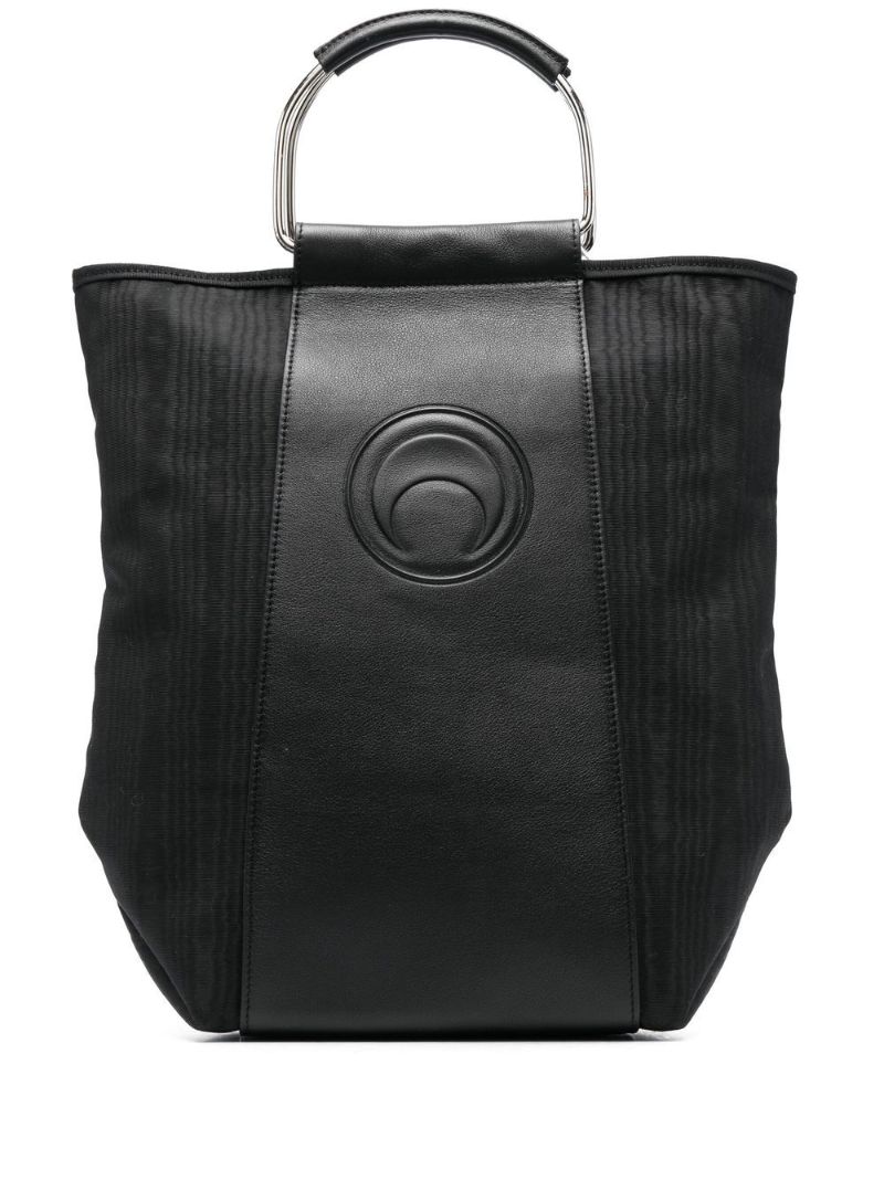 Black Embossed Logo Leather Tote Bag