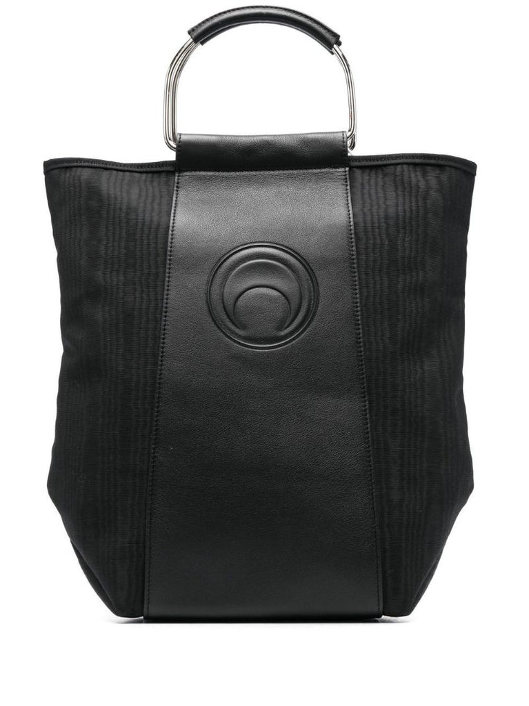 Black Embossed Logo Leather Tote Bag
