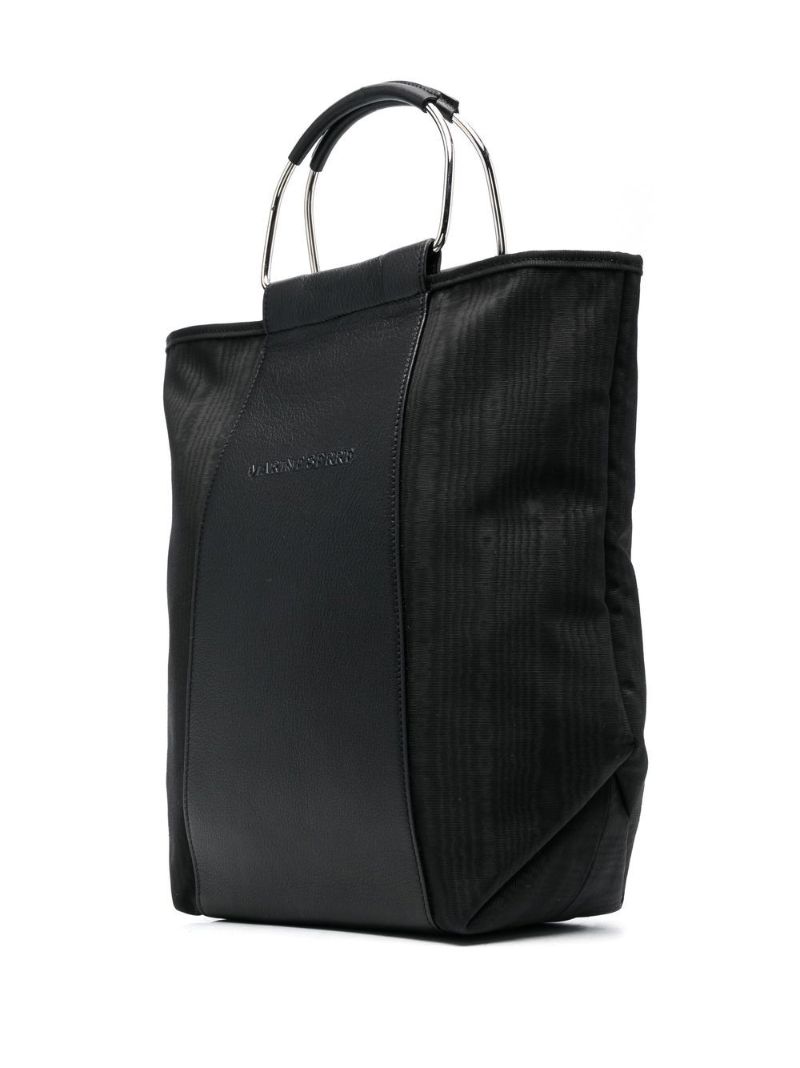Black Embossed Logo Leather Tote Bag