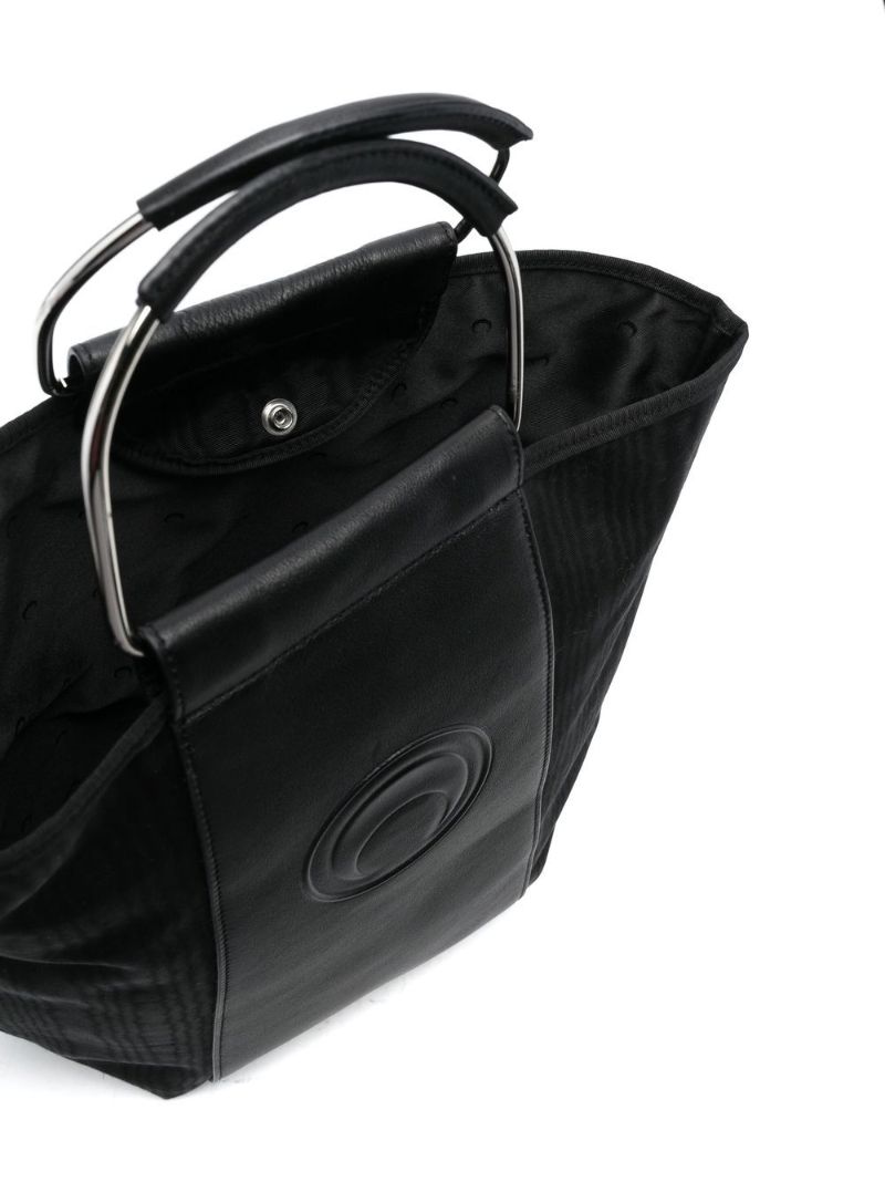Black Embossed Logo Leather Tote Bag