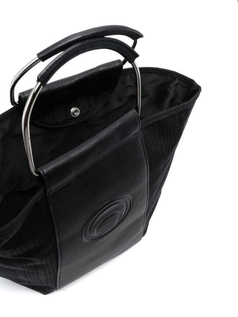 Black Embossed Logo Leather Tote Bag