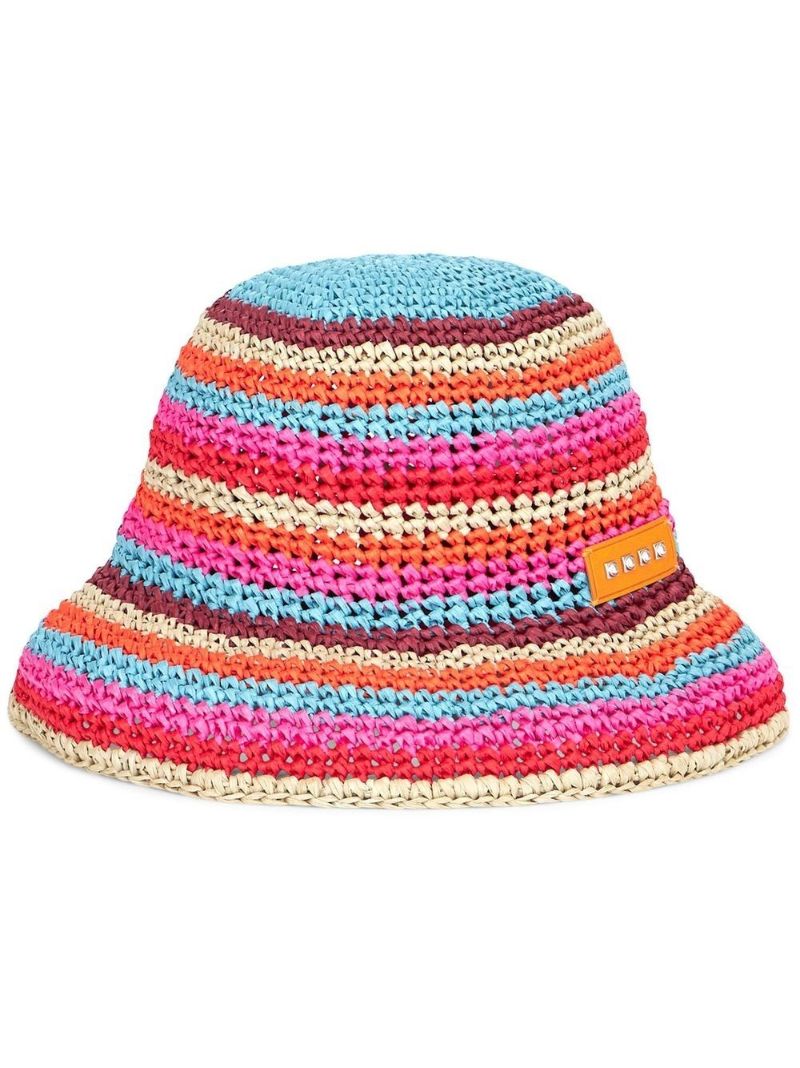 Pink Woven Striped Bucket Bag