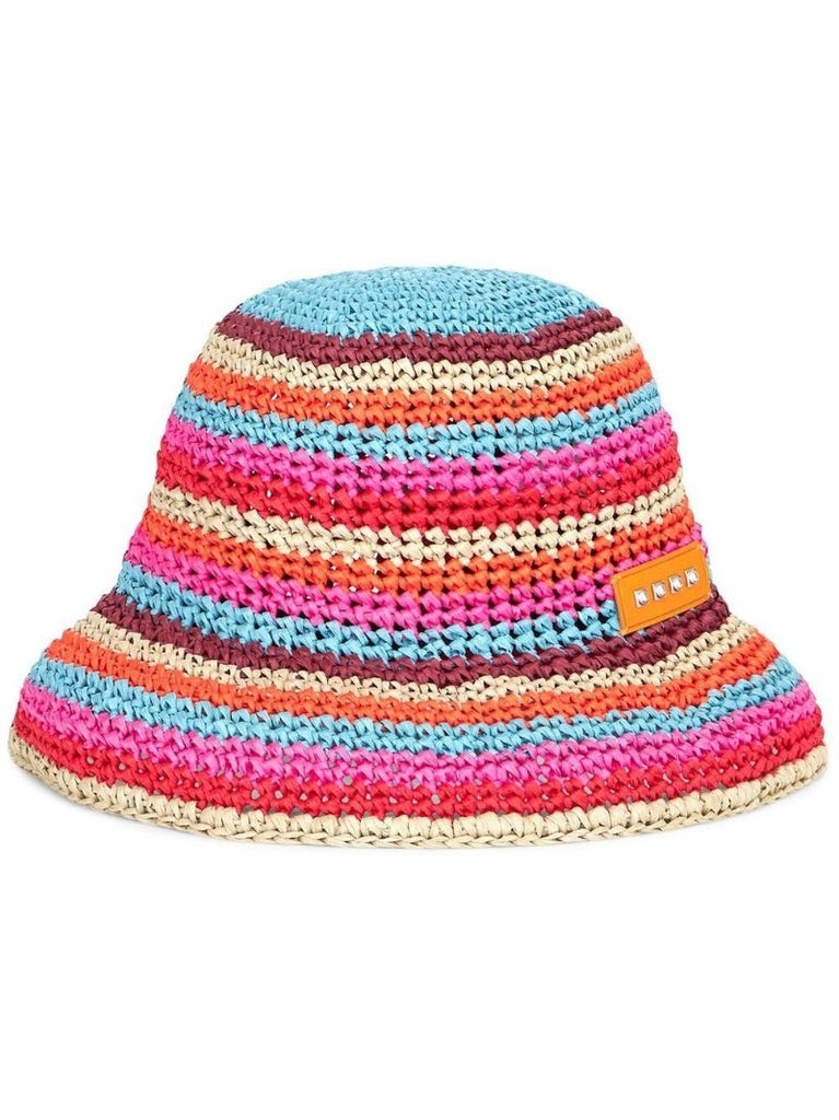 Pink Woven Striped Bucket Bag
