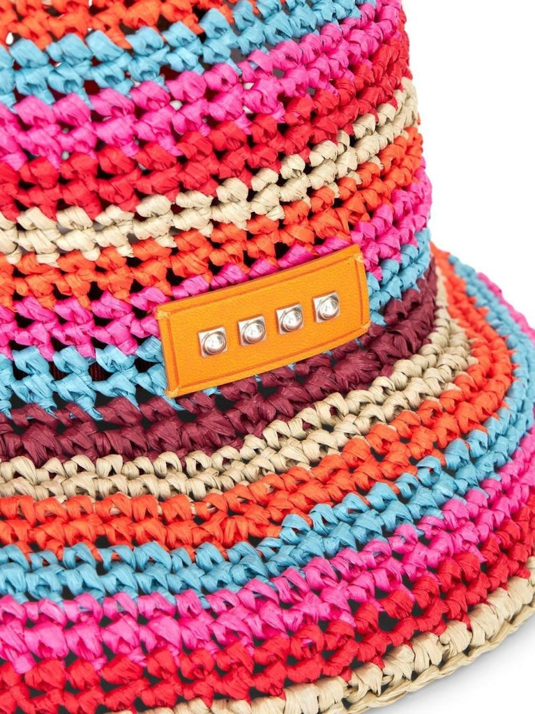 Pink Woven Striped Bucket Bag